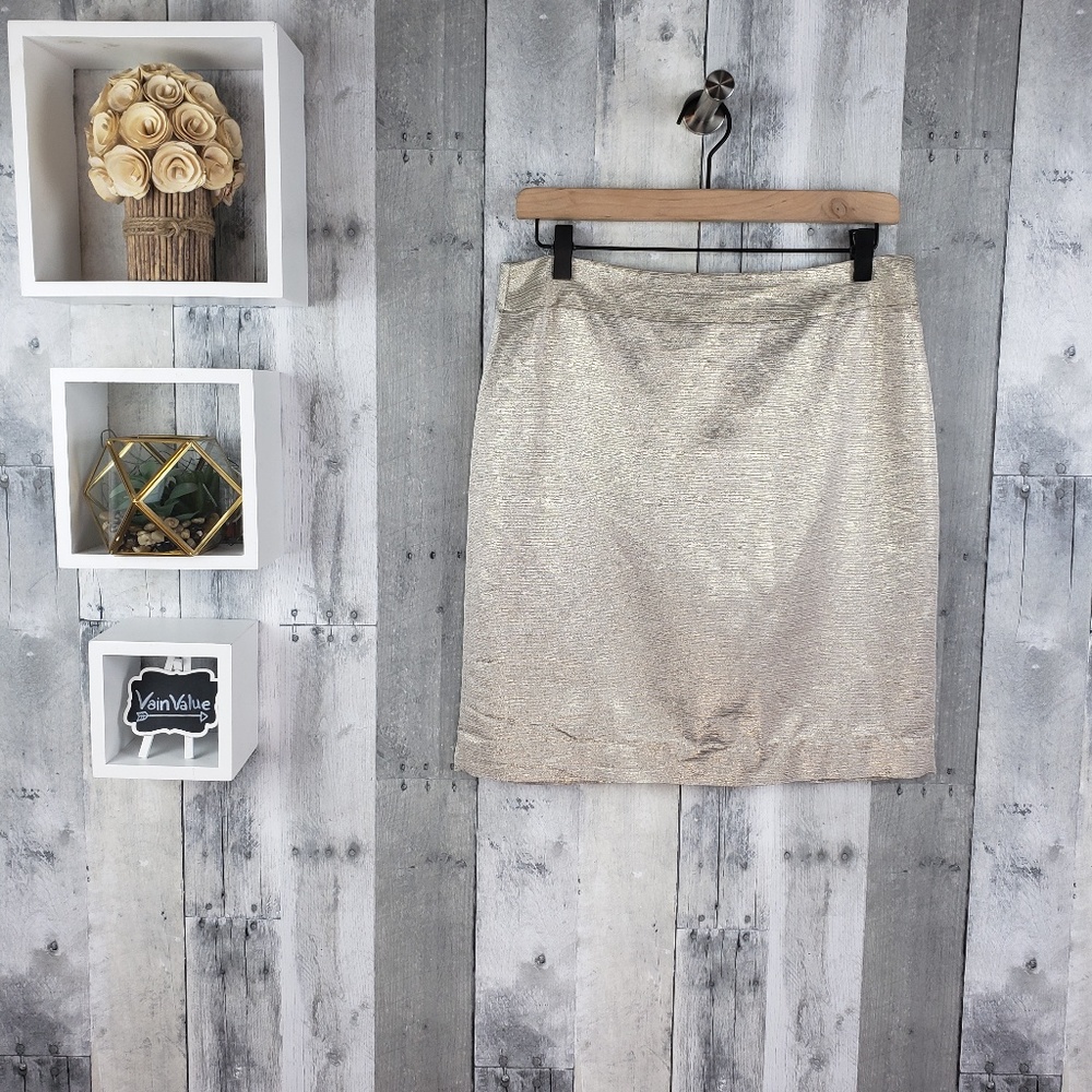 LOFT | Gold Metallic Pencil Skirt